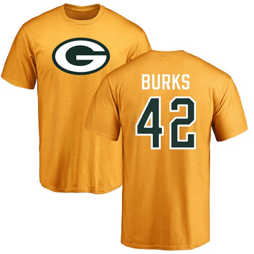 Men Green Bay Packers Gold 42 Burks Oren Name And Number Logo Nike NFL T Shirt